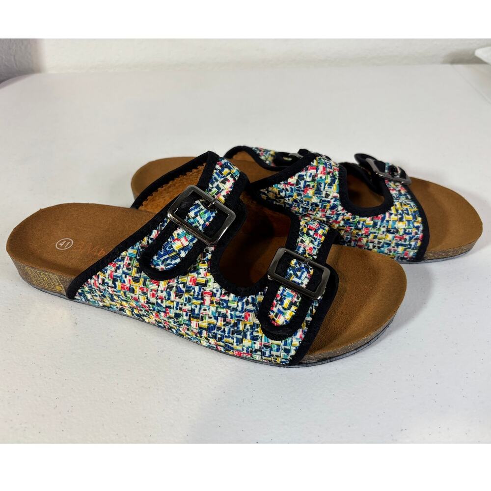Bernie Mev Size US 10 (EU 41) Multicolor Double Strap Buckle Sunset Slide Sandal